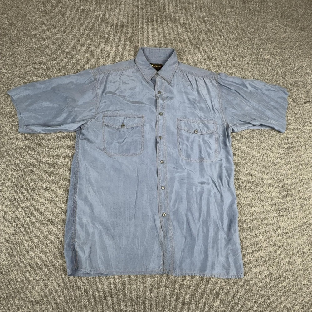 Reputation Shirt Mens Small Blue 100% Silk Short Sleeve Button Up Casual